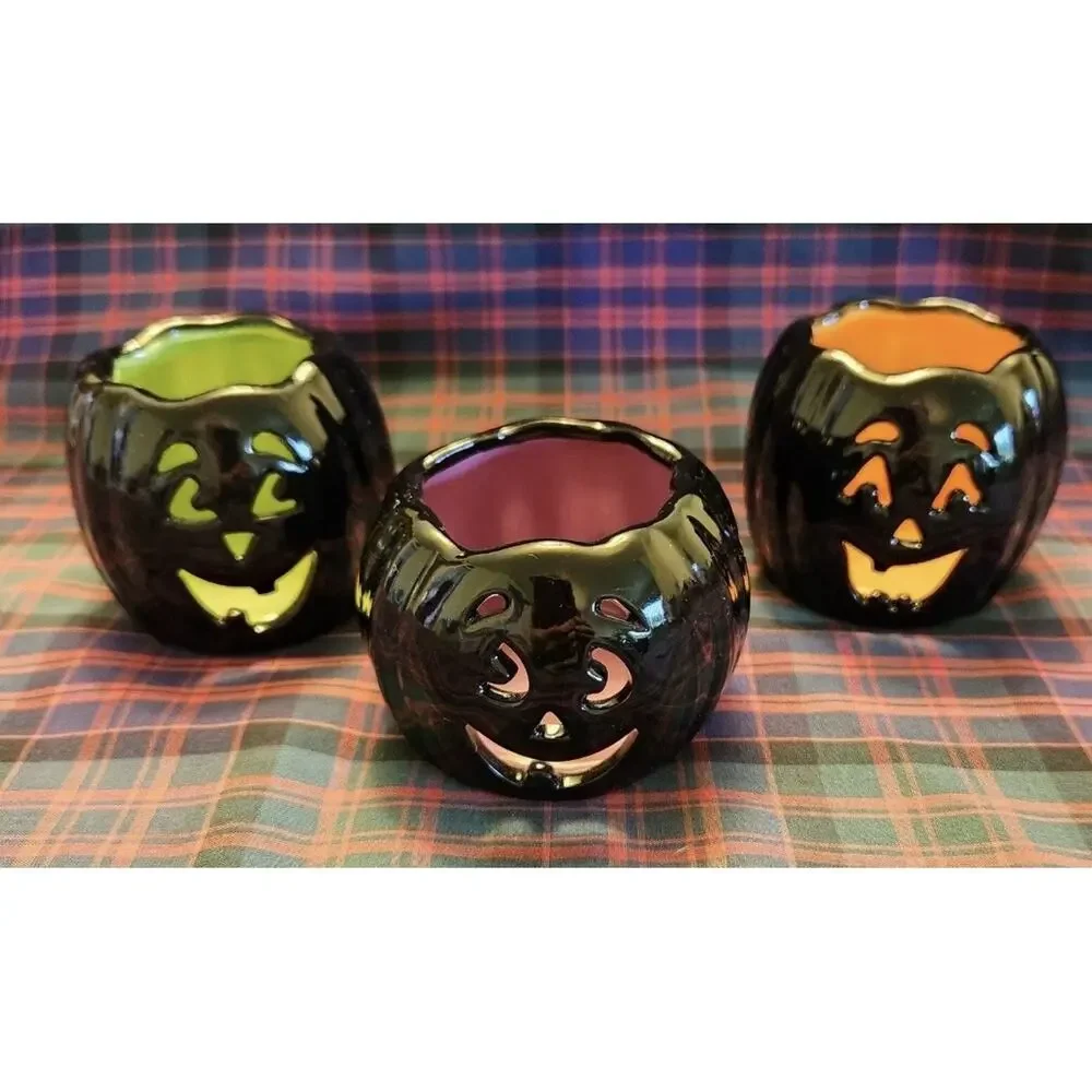 PartyLite Pumpkinheads Tealight Trio Candle Holders Halloween P8973